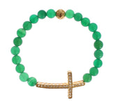 Nialaya Jade Stone Gold CZ Cross 925 Silver Bracelet -   -  Nialaya.